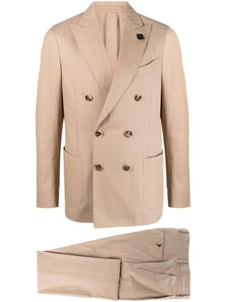 Lardini double-breasted logo-plaque suit - Neutrals