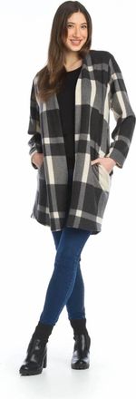 Papillon Plaid Check Brushed Cardigan With Pockets In Black/white