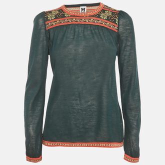 M Missoni Dark Green Knit Full Sleeve Top S