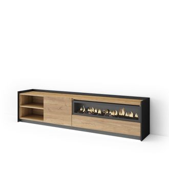 Skraut Home Skraut Home - Mueble Tv, Televisi&oacute;n, Muebles De Sal&oacute;n, Almacenaje, 207x37x50cm, Para Tv Hasta 80, Chimenea El&eacute;ctrica, Led, Estilo Moderno, Roble Y Neg