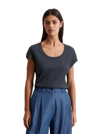 Marc O'Polo T-Shirt MARC OPOLO, Damen, Gr. XL, blau (tiefblau sea), Strick, Obermaterial: 50% Baumwolle, 50% Modal, slim fit h&uuml;ftlang, Rundhals, Shirts T-Shirt, l