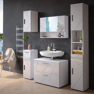Vicco Conjunto De Muebles De Ba&ntilde;o Irma, Blanco Alto Brillo, 5 Piezas