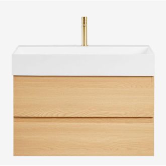 Sklum Conjunto De Mueble De Ba&ntilde;o En Madera Y Chapa De Fresno Con Lavabo Integrado Ona Sklum