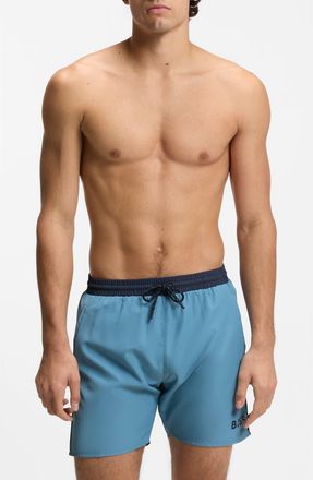 BOSS Starfish Solid Swim Trunks in Turquoise/Aqua at Nordstrom, Size Xx-Large