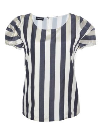 Emporio Armani striped puff-sleeve blouse - Neutrals