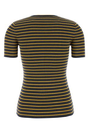 Prada Womens Embroidered Stretch Cotton T-Shirt Navy+giallo