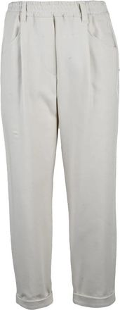 Brunello Cucinelli Wijde broek - Dames - Wijde Broeken - Beige - S - Katoen - Broeken