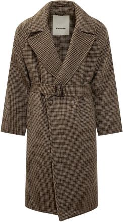 A Paper Kid Cappotto doppiopetto in pied-de-poule con cintura - Marrone