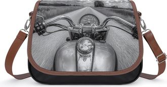 Generic Motorcycle Womens Leather Crossbody Bags with Adjustable Strap Casual Printed Shoulder Handbag