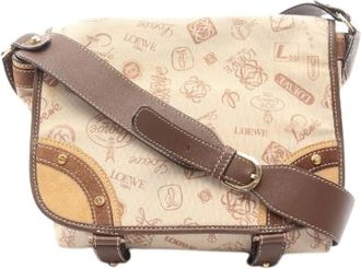 Loewe Pre-owned Cross Body Bags, female, Beige, Size: ONE SIZE Pre-owned 160 Aniversario canvas suede leather shoulder bag