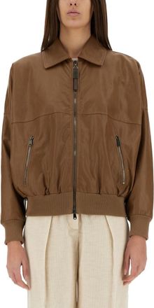 Brunello Cucinelli Brown Solid Shirt Collar Jacket