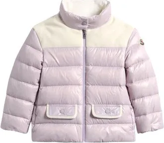 Moncler Kids Kora Mixed Media Down Puffer Jacket in Purple at Nordstrom, Size 18-24M