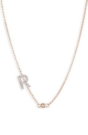 Meshmerise Bezel Diamond Initial Chain Necklace - 0.2ct. in Rose-R at Nordstrom Rack