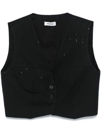 Sandro sequined vest - women - Cotton/Polyamide/Viscose - 4 - Black