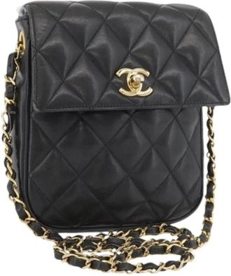 Chanel Pre-owned Cross Body Bags, female, Black, Size: ONE SIZE Pre-owned Vintage Lambskin Shoulder Bag