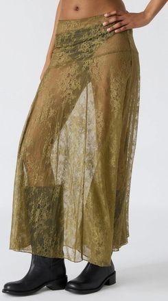 Steve Madden Veera Maxi Skirt Womens Deep Olive Lace Floral Sheer PALL69