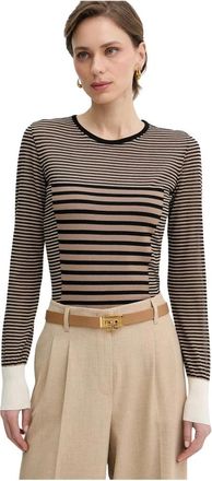 Elisabetta Franchi Tops, Dames, Bruin, S, Katoen, Gebreide Top Met Een Mix Van Strepen