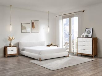 Vente-Unique Letto 160 x 200 cm Tessuto bouclette Bianco e Naturale - GAMURA
