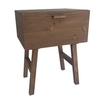 NATYAL Mesita de noche de madera maciza con caj&oacute;n en tono oscuro 45cm