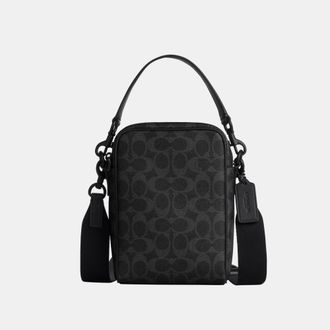 Coach Mens Tristan Crossbody Bag 14 In Signature Canvas - Black - One Size
