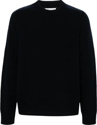 Maison Margiela Blauwe Wol Crew Neck Sweater - Heren - Ronde hals truien - Blauw - M - Wol - Truien & Vesten