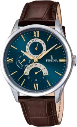 Festina Retro Horloge - unisex - Horloges - Bruin - 43 MM - Leer - Accessoires