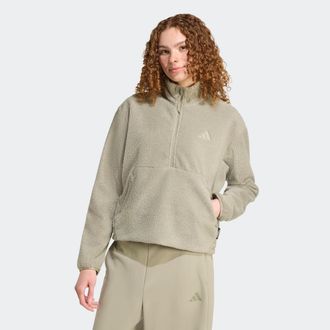adidas Sweatjacke ADIDAS SPORTSWEAR CITY TECH HIGH PILE FLEECE HALF-ZIP, Damen, Gr. XL, gr&uuml;n (silber pebble), Obermaterial: 100% Polyester, angesetztes B&uuml;ndc