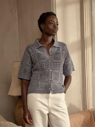 Fat Face FatFace Crochet Shirt in Blue