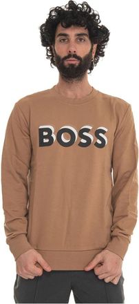 HUGO BOSS Logo Crewneck Sweatshirt Lange Mouw - Heren - Sweatshirts - Beige - M - Katoen - Hoodies & sweatvesten