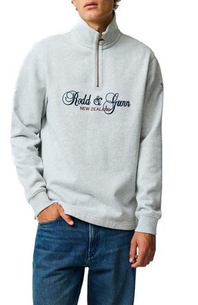 Rodd & Gunn Jubilee Embroidered Logo Cotton French Terry Quarter Zip Pullover in Ash at Nordstrom, Size Xxx-Large