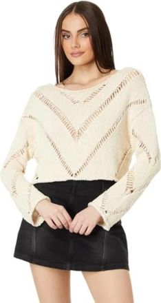 Free People Hayley Sweater Womens Cream Chevron Knit 100% Cotton Cozy DDR2329