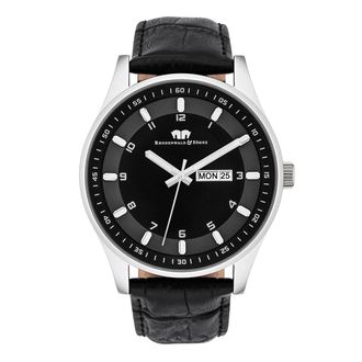 Rhodenwald & Söhne Mens Quartz Silver Genuine Leather Black Watch Stainless Steel - One Size