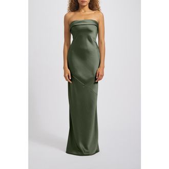 Amsale Strapless Bias-Cut Gown in Olive at Nordstrom, Size 14