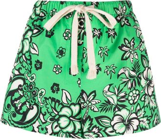 Red Valentino floral-print drawstring shorts - women - Cotton/Cotton - 36 - Green