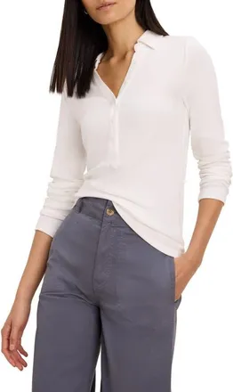 Nic+Zoe Perfect Rib Knit Long Sleeve Polo in Paper White at Nordstrom, Size Xx-Large