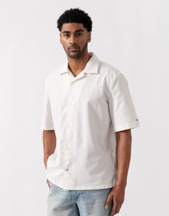 Tommy Hilfiger Mens Tommy Hilfiger Performance Seersucker Mens Short Sleeve Shirt - Ivory Petal/Ecru Stripe - White - Size: 40/Regular