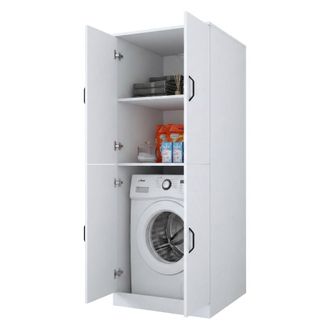 Dmora Armario Multiuso Grande Sarre, 2 Estantes, 4 Puertas, Apertura Abatible, 70x182h Cm Blanco