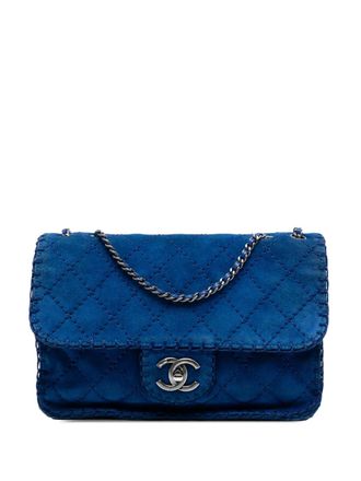 Chanel 2012-2013 medium Whipstitch Single Flap gewatteerde su&egrave;de schoudertas - Blauw