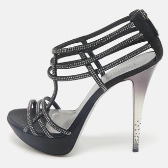 Loriblu Black Suede Crystal Embellished Platform Sandals Size 40