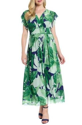 London Times Cap Sleeve Mesh Maxi Dress in Navy/Green at Nordstrom Rack, Size X-Large