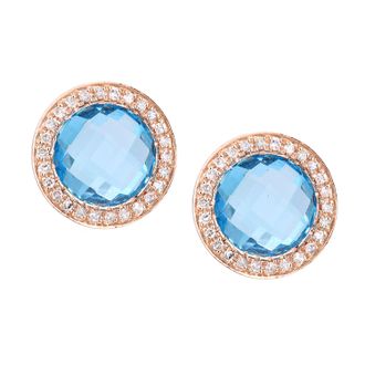 Diamant L'&eacute;ternel Womens 9ct Rose Gold Diamond and Blue Topaz Stud Earrings - One Size