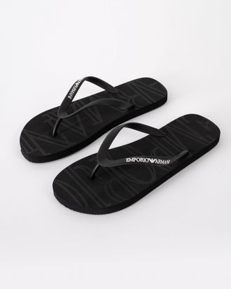 Emporio Armani Mens Logo Detail Flip Flops in Black Rubber - Size UK 8