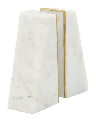 Sagebrook Home Set Of 2 Marble 7In Slanted Bookends With Gold Trim