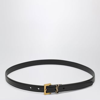 Saint Laurent Cassandre thin belt in black grained leather