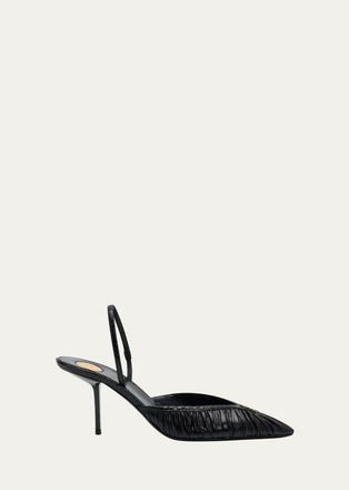 Saint Laurent 60mm YSL Ruched Leather Slingback Pumps