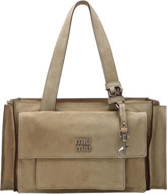 Miu Miu Utilitaire Schoudertas - Dames - Handtassen - Beige - ONE Size - Katoen - Tassen