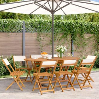vidaXL Vidaxl - Sillas Jard&iacute;n Plegables 8 Uds Tela Madera Maciza Y Tela Crema