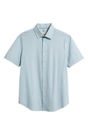 Bugatchi Miles OoohCotton Neat Dot Print Short Sleeve Button-Up Shirt in Seafoam at Nordstrom, Size Xx-Large