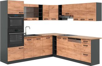 Vicco Cocina Esquinera R-line, Antracita/roble Dorado, 237 X 247 Cm, Et Roble