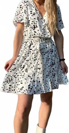 She + Sky Flutter Sleeve Printed Dress In Off White